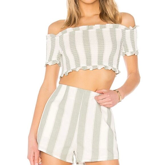 Revolve The Fifth Label Poetic Stripe Smock Top in Sage White Cap Sleeves - Picture 12 of 12